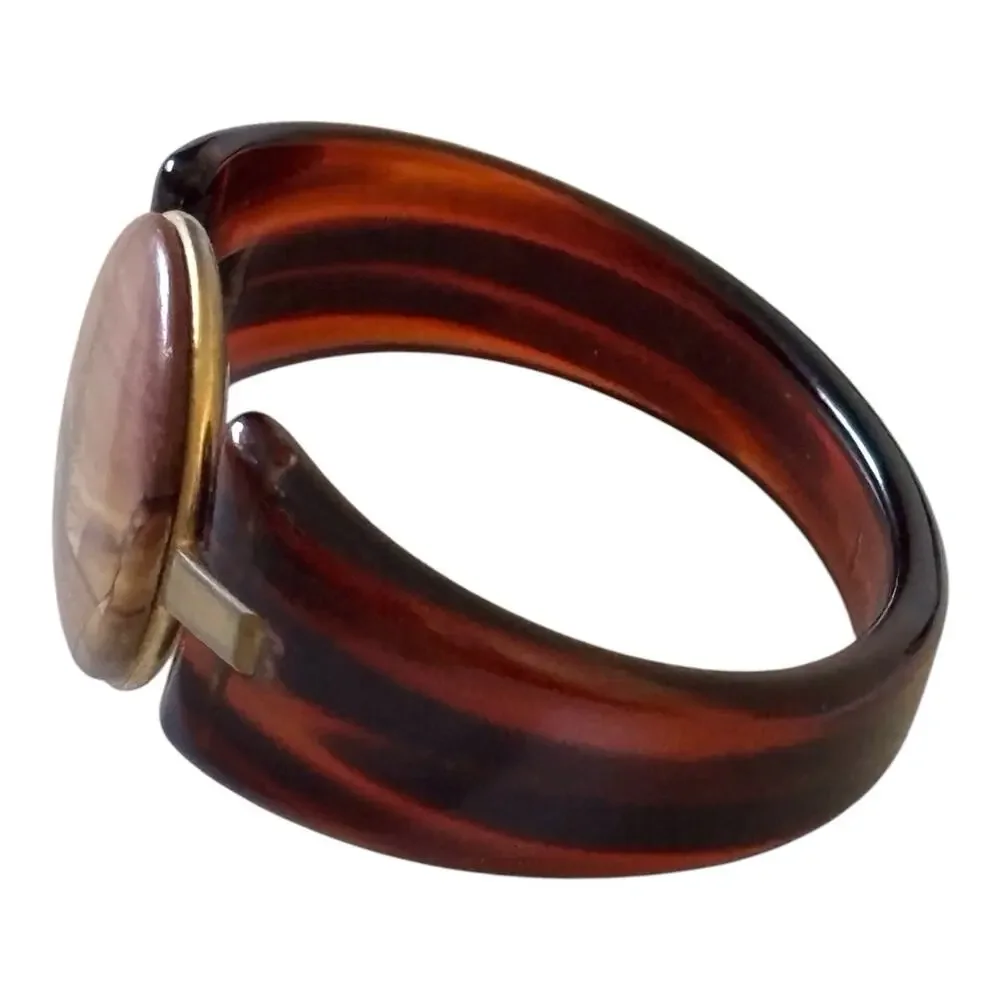 Bakelite marbled Tortoiseshell Hardstone Bangle Bracelet Vintage MCM Brown